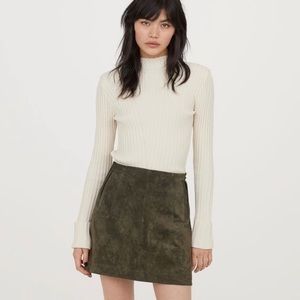 H&M Short Suede Skirt Dark Khaki Green Size 10